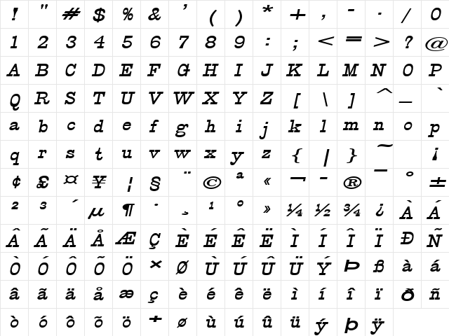 Circus Wide BoldItalic  glyph index