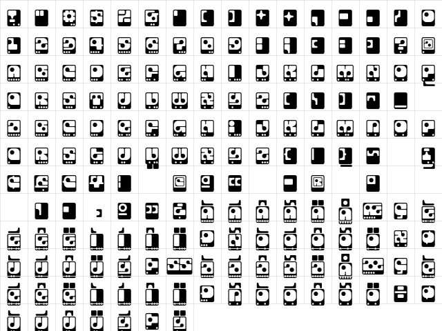 SkylabCode Regular  glyph index
