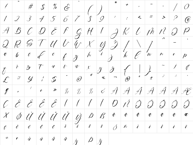 Mortyni Regular  glyph index