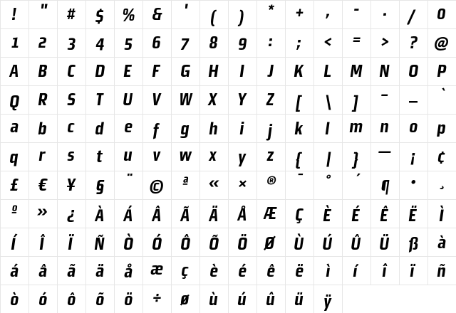 MorganSansCond Bold ItalicOffice  glyph index