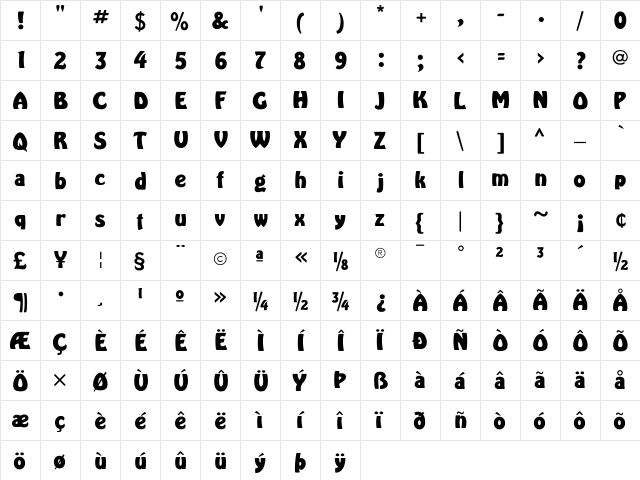 HarlequinExtraboldFLF Regular  glyph index