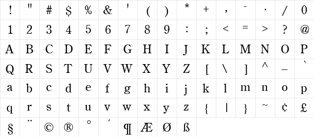 Centurion Regular  glyph index