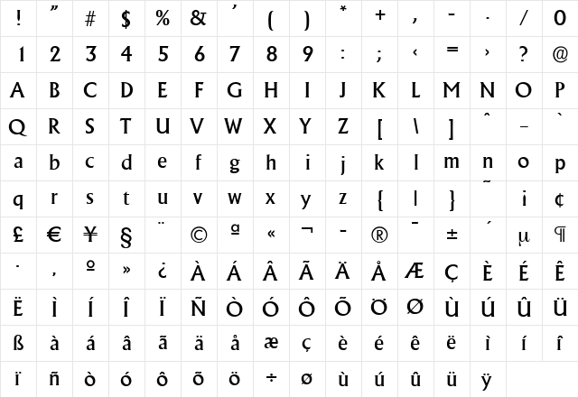 JacobBecker-Medium Regular  glyph index