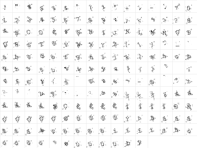 Liquid Newspaper Regular  glyph index