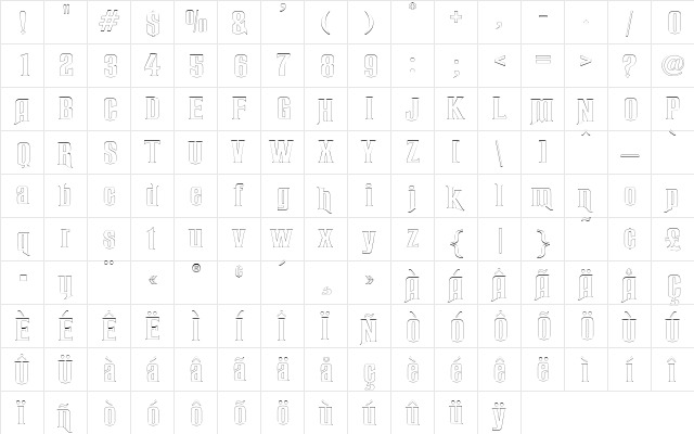 Rubens Open Regular  glyph index