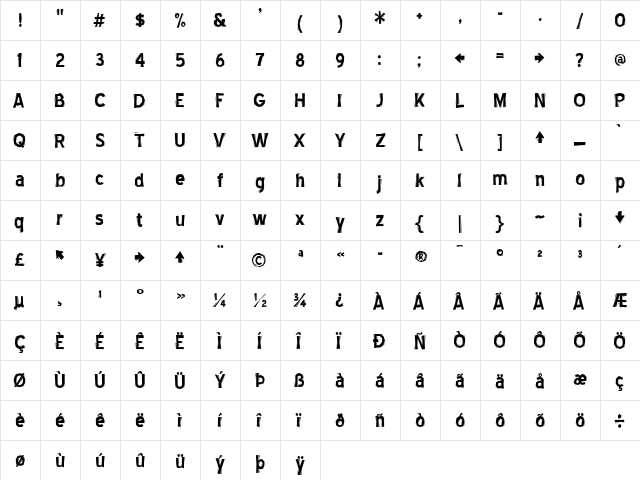 Blue Highway Linocut Regular  glyph index