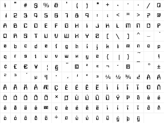 Computer Regular  glyph index