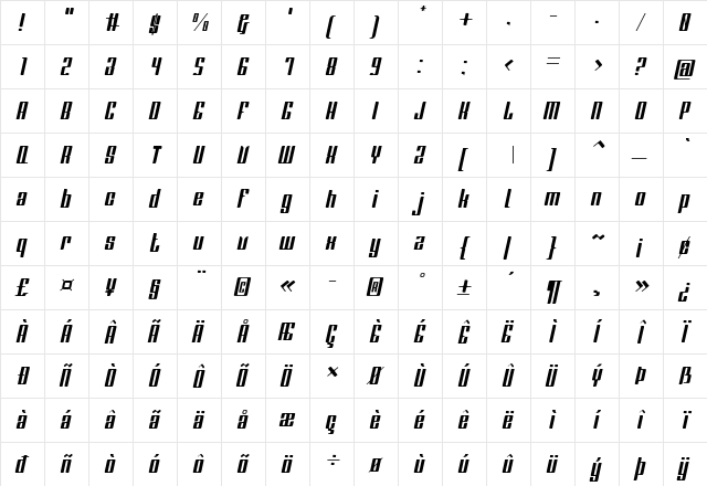 Greenleaf Italic Regular  glyph index