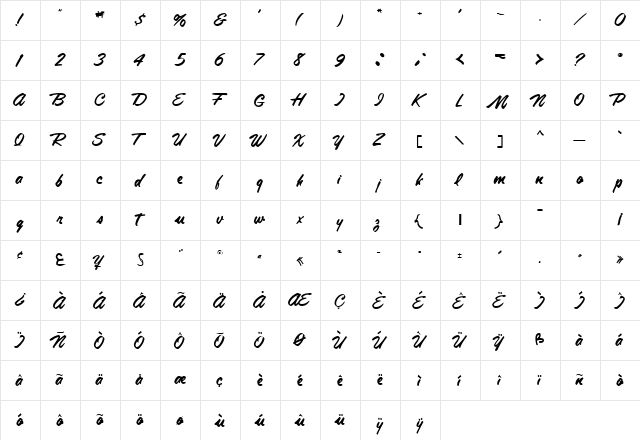 Tamte Semi-Script Regular  glyph index