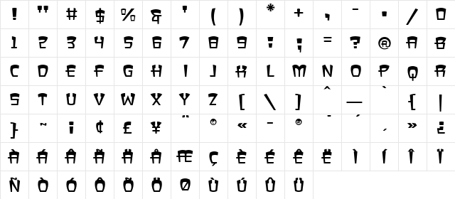 Bronzo Medium  glyph index
