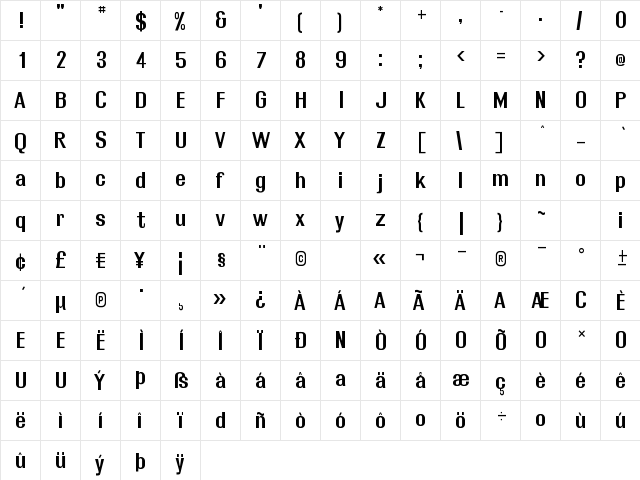 Rollout Semibold  glyph index