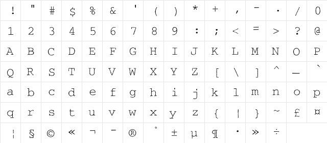 CourierRoughC Regular  glyph index