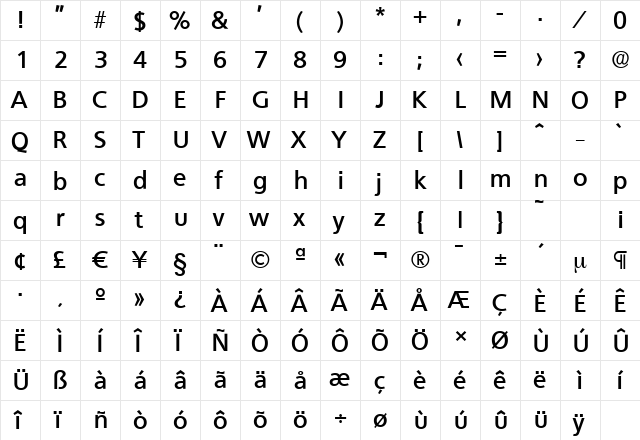 QuebecSerial Bold  glyph index