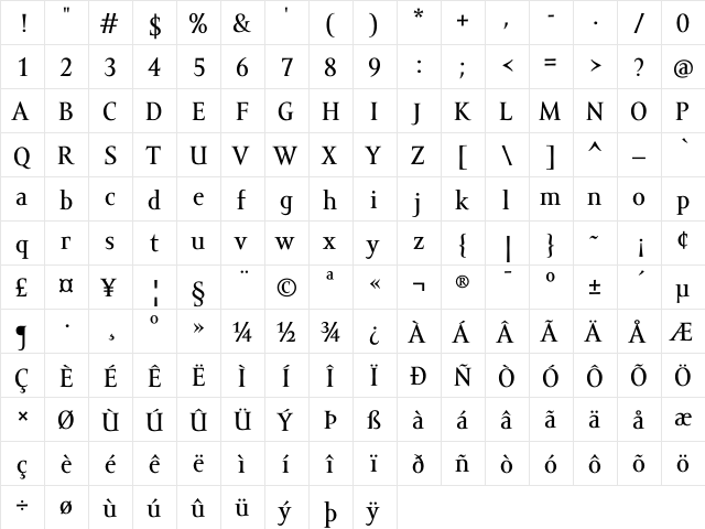 Amor Serif Text Pro Regular  glyph index