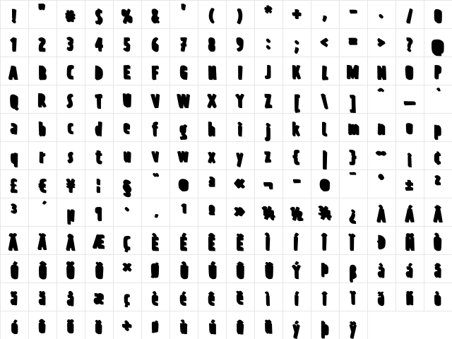 PraterBlockOne-Back Regular  glyph index