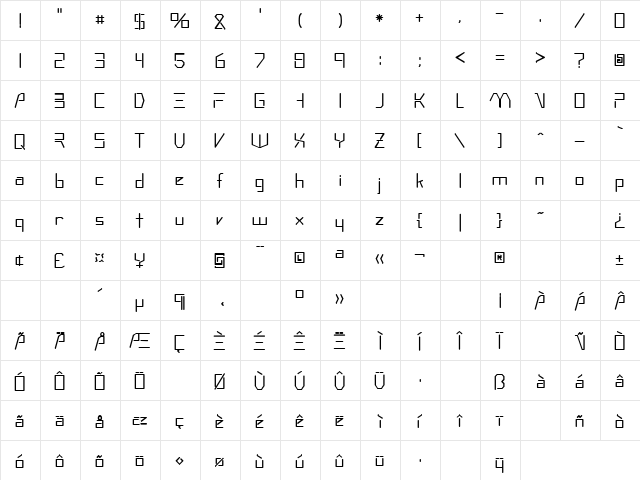 Syrinx 6 Regular  glyph index