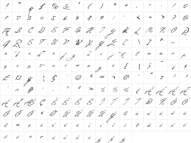 Ivana Script URW D Regular  glyph index
