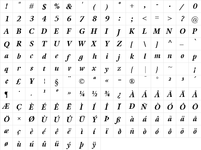 Kalix BoldItalic  glyph index