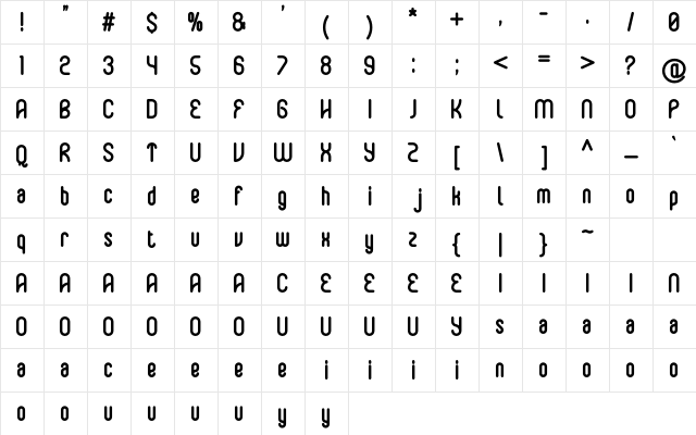 Hakone Bold Bold  glyph index