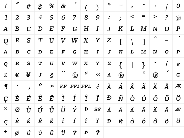 Freight Micro Medium Italic SC  glyph index