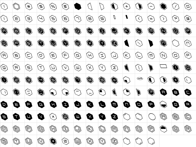 HEX:gon Leftalic Italic  glyph index