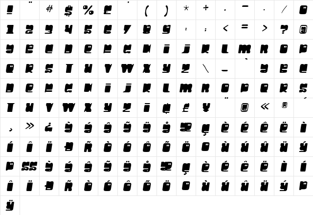 Hello Larry Regular  glyph index