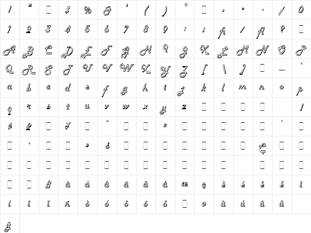 Harlow LET Plain  glyph index