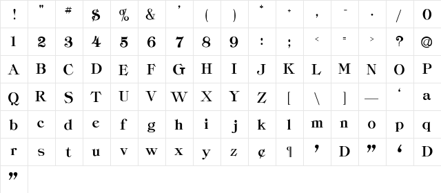 ClassicHeavy-Li Regular  glyph index