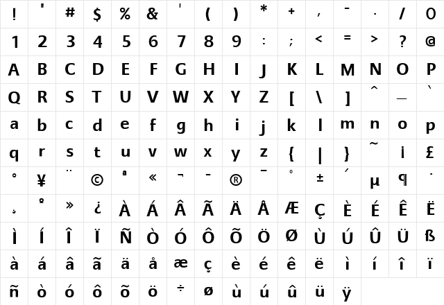 AIQuanta Bold  glyph index