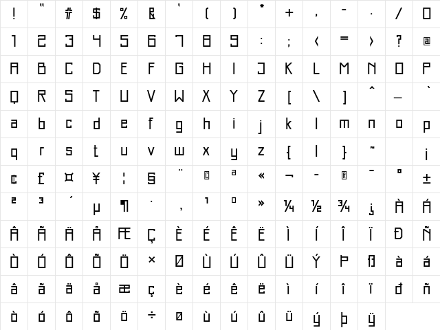 Just Square LT Std Regular  glyph index