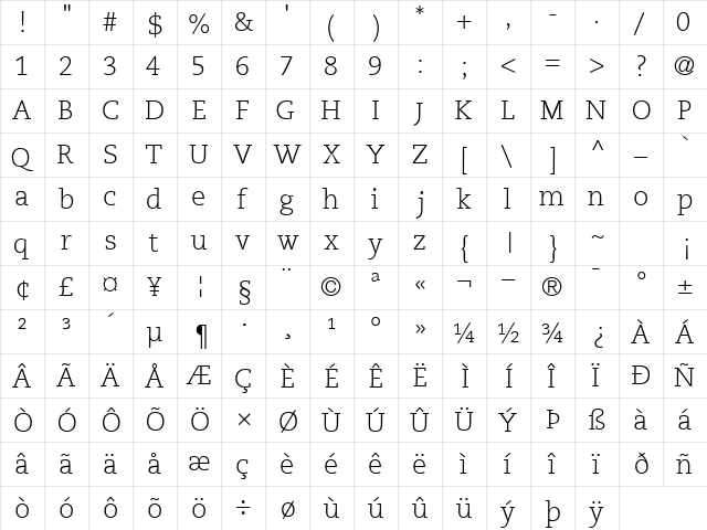 MonologueLightSSK Regular  glyph index