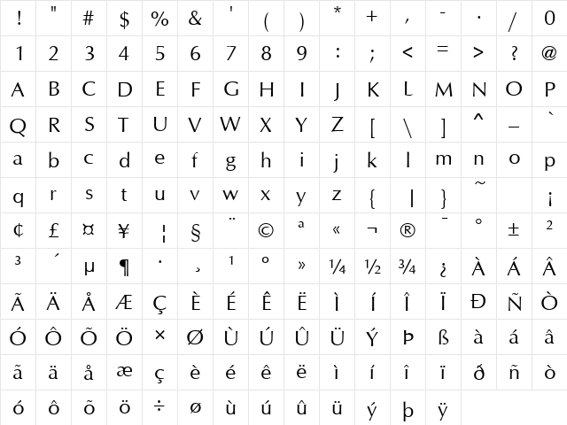 Autumn Regular  glyph index