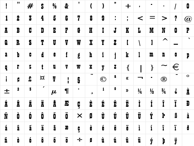 Billboard11Wide Normal  glyph index