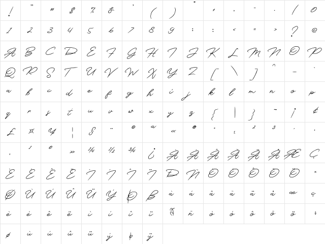 Monsttera Regular  glyph index