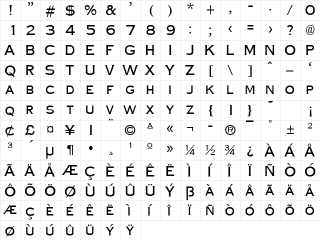 CopperPlateCondensed Normal  glyph index