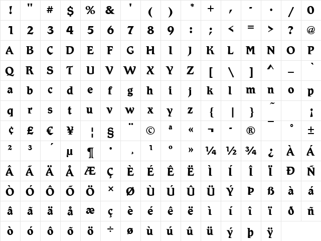 Robinson Bold  glyph index