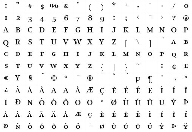 JudeBoldSmallCaps Regular  glyph index