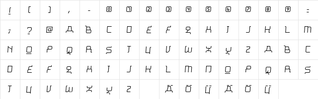Missu Regular  glyph index