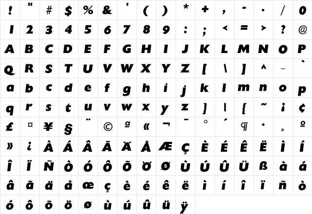 Ichantilly Heavy  glyph index