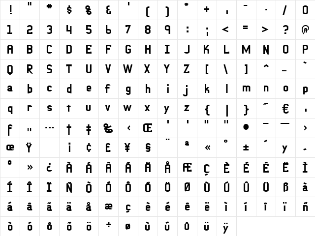 Quadriga Regular  glyph index