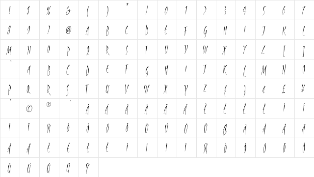 Songlines Regular  glyph index