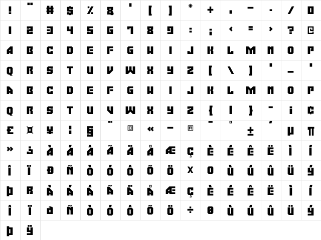 Moonbase Omega Regular  glyph index