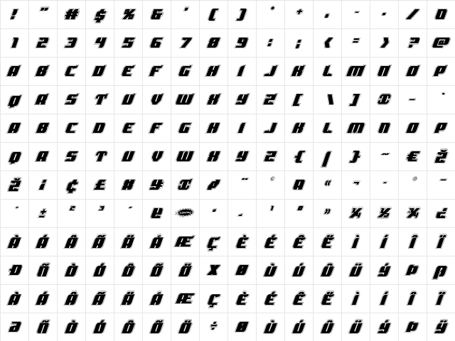 Spartaco Academy Regular  glyph index