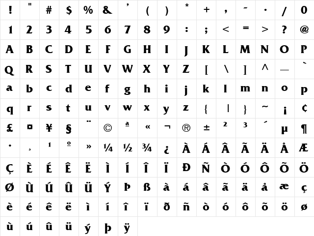 France Bold  glyph index