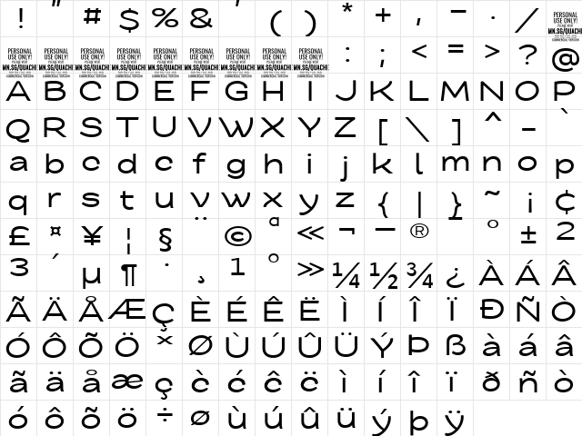 Quache Medium Extra Expanded  glyph index