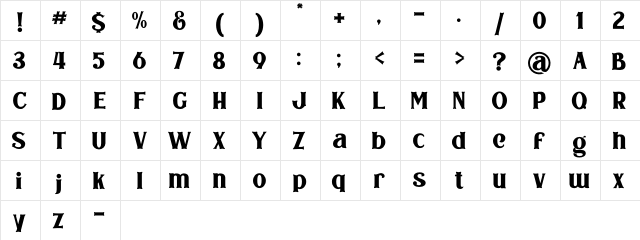Bodbug Regular  glyph index