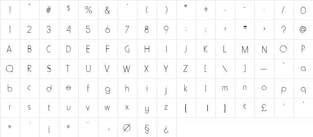 Howard-Thin Regular  glyph index