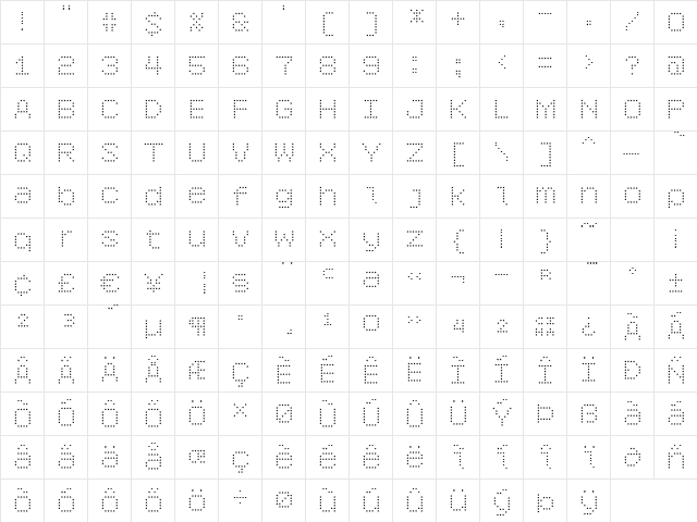 6x7oct Light  glyph index