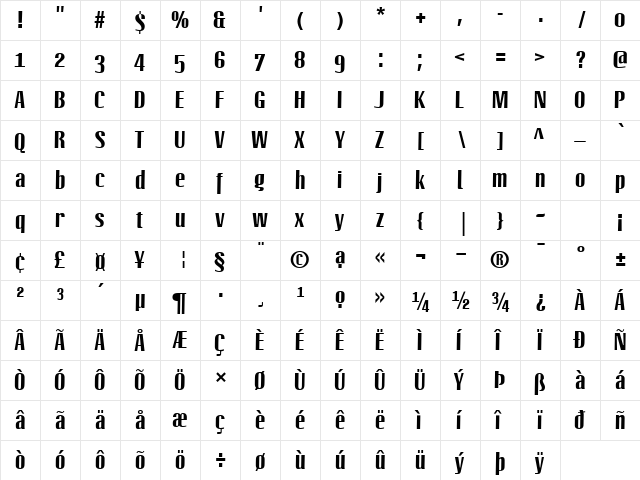 LTOctane Bold  glyph index