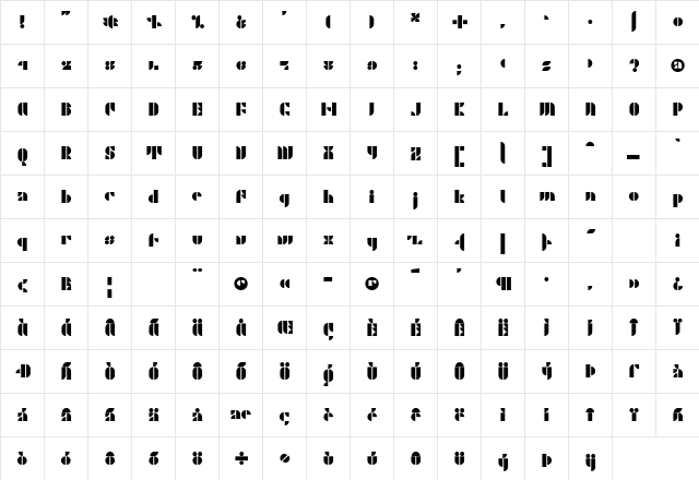 P22 Albers 2 Regular  glyph index